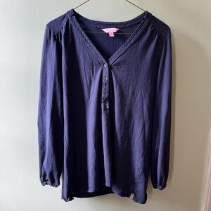Lilly Pulitzer Navy Blue Button Long Sleeve Top